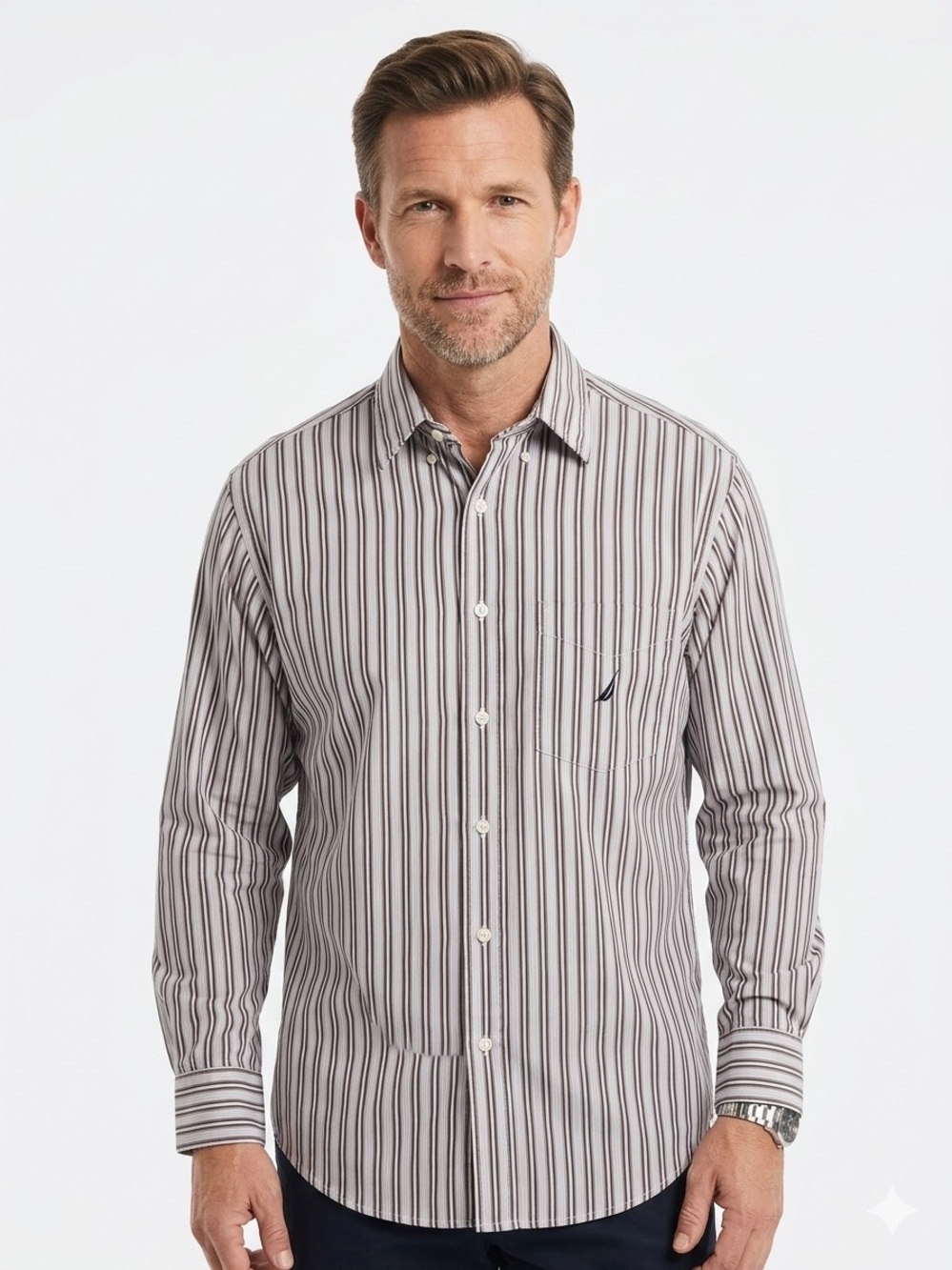 Nautica Men's Long-Sleeve Vertical Striped Button-Down Shirt